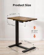 Mobile Standing Desk with Wheels - Electric Height Adjustable Small Movable Laptop Desk, Portable Rolling Computer Sit Stand Side Table for Home Office, Sofa&Bedside Use (27.6",Rustic Brown)