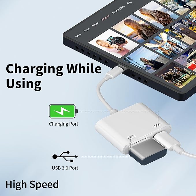 [Apple MFi Certified] Lightning to USB Camera Adapter for iPhone, iPad to USB 3.0 Female OTG Adapter with Charging Port, Plug and Play, Support Card Reader, USB Flash Drives, Keyboard