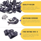 Swpeet 120 Pack Black 1/2 Inch Nylon Plastic R-Type Cable Clips Clamp Kit, Nylon Screw Mounting Cord Fastener Clips with 120 Pack Screws for Wire Management (1/2 Inch, Black)