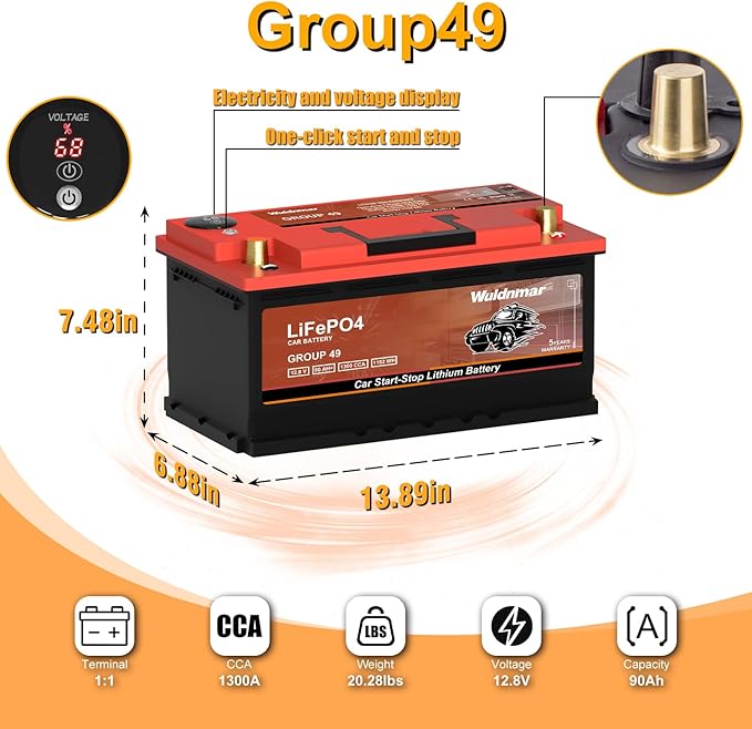 High Performance Lithium Car Battery - G49 12V 90AH with 1300CCA for Start-Stop Systems Auto