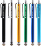 The Friendly Swede Micro-Knit Stylus Pen for Touchscreen — 6-Pack Hybrid Fiber Tip Universal Capacitive Stylus Pen for iPad; Lanyards & Cleaning Cloth - Silver/Aqua Blue/Green/Dark Blue/Yellow/Black
