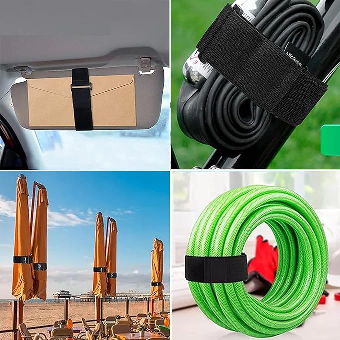 64ft 1.5 Inch Wide Cable Straps, Jumpso Adjustable Fastening Hook and Loop Straps with 50 Buckles, Reusable Nylon Cut-to-Length Cinch Straps for Organizer or Storage, Black