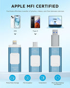 Apple MFi Certified 512GB Flash Drive for iPhone Thumb Drive Photo Stick, USB Memory Stick iPhone Flash Drive for Photos Videos, High Speed Jump Drive Compatible for iPhone/iPad/Android/PC (Blue)