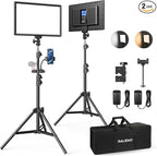 RALENO 13" LED Video Light Panel, 2-Pack Bi Color Photography Lighting Kit with 75" Stand & Phone Holder, Studio Lights with 8000mAh Built-in Battery for Video Recording/Tiktok Live Streaming/Game