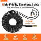 Premium HiFi IEM Cable - Silver-Plated 3.5mm to MMCX Cord, Lossless-Sound in-Ear Monitor Cables for Vibes 201/202, Shure SE215/315/425/535/846-Black (HC001)