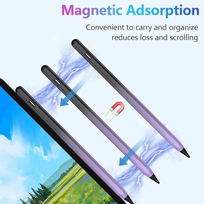 Stylus Pen for iPad 2018-2023 with Palm Rejection, Active Pencil for iPads 10th/9th/8th/7th/6th Gen, for iPad Pro11/12.9 inch, for iPads Air 5th/4th/3th, for iPad Mini 6th/5th Gen(Black and Purple)