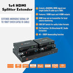 J-Tech Digital HDMI Extender Splitter 4K 60Hz 1 in 4 Out Over Single Cat5e/6 Ethernet Cable Up to 196ft. Supports 4K Downscale Audio Extraction PoC EDID Switch by [JTECH-14EX60-AE]