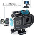 60M/196FT Waterproof Housing Case for GoPro Hero 8 Black, Dual Cold Shoe Slots Protective Underwater Diving Housing Shell for GoPro Hero 8 Black Action Camera