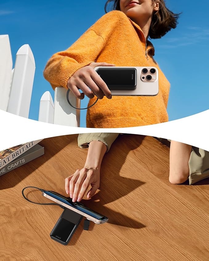 iWALK Portable Charger, Ultra Small 10,000mAh 30W PD Power Bank, USB C in&Out Fast Charging Battery Pack with Stand, Travel Essential Phone Powerbank for iPhone 16/15 Pro Max, Samsung S25/S24 Series