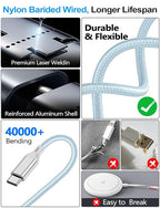 4-in-2 Charging Cable for Apple Watch Charger/Samsung/iPhone Charger,Car/Office/Camping/Travel Essentials,Type C Cable Multi Cord for iWatch Ultra/10-2/iPhone 16-11/Samsung S25-S20,iPad,airPods-Blue
