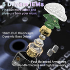 BASN Bmaster5 in Ear Monitors, 1DLC Diaphragm+4BA 5 Drivers IEM Earphones with Silver-Plated OFC Cable, Noise Isolation Wired Earbuds for Musicians (Glacier White)
