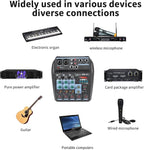 Dj Mixers 4 Channel Audio Mixer Sound Board with Bluetooth, Portable Usb Audio Interface with 48V Phantom Power Small Sounds Mixer Board with FX Delay Effect for Streaming