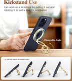 GVIEWIN Magnetic Phone Ring Holder, Compatible with MagSafe Phone Grip with Adjustable Stand, Magnet Phone Ring Kickstand for iPhone 16 Pro Max/Plus/15/14/13/12 Series/Other Phones (Navy Blue)