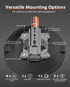 6" Suction Cup Camera Mount – Car, Windshield & Dash Cam Mount with Cold Shoe, NATO Rail, 1/4"-20 & 3/8-16 Threads (6”)