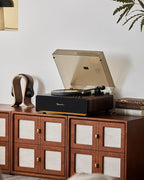 Vinyl Record Player, High Fidelity Belt Drive Turntable for Vinyl Records 33/45 RPM with MM Cartridge AT-3600L, Phono Preamp, Bluetooth Record Player with LED Light, Auto Off (Walunt Wood)