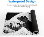 Japanese Sea Wave Large Mouse Pad, Abstract Black Gaming Mousepad, Extended Kanagawa Mat Desk Pad, 3mm Thick Long Non-Slip Rubber Base Mice Pad for Office and Home, 31.5x11.8 Inch