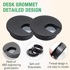 2 Pcs Desk Grommet 1-1/2" / 38 mm, Desk Cord Hole Cover, Cable Grommet ABS Plastic, Desk Hole Grommet for Home & Office Pc, Detachable Cable Cord Organizer-Black