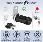 PTEROMY 5 Pack Cabinet Lock with Keys, 1-1/2'' Heavy Duty Tubular Cam Lock for RV Compartment Storage Locks, Full Set of RV Cam Locks (Black, 1-1/2'', 5 Pack)