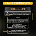 4K@60Hz HDMI 2.0 Splitter 2 in 2 Out with Audio Extractor Supports ARC,e-ARC,Soundbar,Downscale,HDCP Bypass,HDR,CEC,EDID,SPDIF,IR Remote,HDMI Swtich 2 in for soundbar