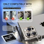 Choiche Compatible for iPhone 15 Pro/iPhone 15 Pro Max Camera Lens Protector Bling, 9H Tempered Glass Camera Cover Screen Protector Metal Ring Decoration Accessories (Glitter-Titanium Gray)