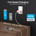 45W Super Fast Charger USB C, 45 Watt Type-C Android Phone Charger Fast Charging Block with 10FT Type C Cords for Samsung Galaxy S25 Ultra/S24 Ultra/S24+/S23 Ultra/S22 Plus/S20, Tab S9/S8 Ultra(Pink)