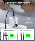 USB C Cable 10FT, 2Pack USBA to USBC Charger Cable, USBC to USB-C Cable, Type C Fast Charging Nylon Braided Cord for iPhone 16/15/Plus/Pro Max/Samsung/LG, with Type C Female to USB A Male Adapter