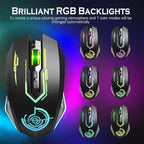 UHURU Wireless Gaming Mouse Up to 12000 DPI, Rechargeable USB-C Wireless Mouse with 7 Buttons 7 Dynamic LED Color Ergonomic Programmable MMO RPG for PC Laptop, Compatible with Windows Mac