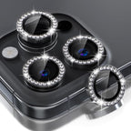 Choiche Compatible for iPhone 16 Pro/iPhone 16 Pro Max Camera Lens Protector Bling, 9H Tempered Glass Camera Cover Screen Protector Metal Ring Decoration Accessories (Diamond-Black)