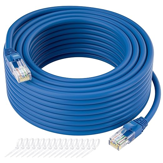 Cat5e Ethernet Cable 35 FT, Cat 5e Internet Cable, Blue Snagless Patch Cord, Flexible, Network, LAN, PoE, Standard RJ45 Connector for PC, Server, Router, Modem, TV, PS5 - with 15 Cable Ties