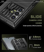 for Galaxy Z Fold 6 Case with Card Holder & Kickstand & Hinge Protection & Sliding Lens Cover, Built-in Screen Protector, Rugged Wallet Phone Case for Samsung Z Fold6, Black