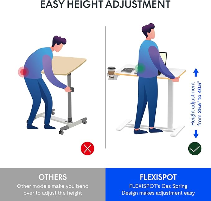 FLEXISPOT Mobile Standing Desk with Wheels Pneumatic Laptop Rolling Computer Cart Movable Height Adjustable Small Sit Stand Desk Computer Workstations Home Use（31.5" W x 17.7" D,White+Maple