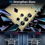 YWXTW Camera Lens Protector for Samsung Galaxy S24 Ultra, [Lithography Laser Gradient] [5X Strengthen] Bling Glitter Tempered Glass Screen Protector Metal Ring Camera Lens Cover (Titanium Yellow)