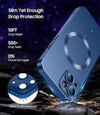 Magnetic for iPhone 15 Case [Compatible with MagSafe][Built-in Camera Lens Protector] Slim Soft Silicone Bumper Shockproof Metallic Shine Phone Case (Blue)