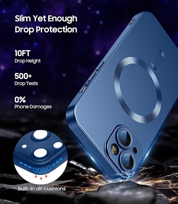 Magnetic for iPhone 15 Case [Compatible with MagSafe][Built-in Camera Lens Protector] Slim Soft Silicone Bumper Shockproof Metallic Shine Phone Case (Blue)