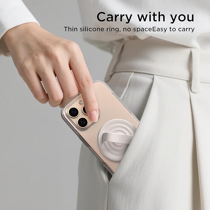 Magnetic Phone Ring Grip Holder, Silicone Finger Loop Grip, Compatible with MasSafe, Back of Phone for iPhone Pro Max/Plus/16/15/15/14/13/12 Series, Stone