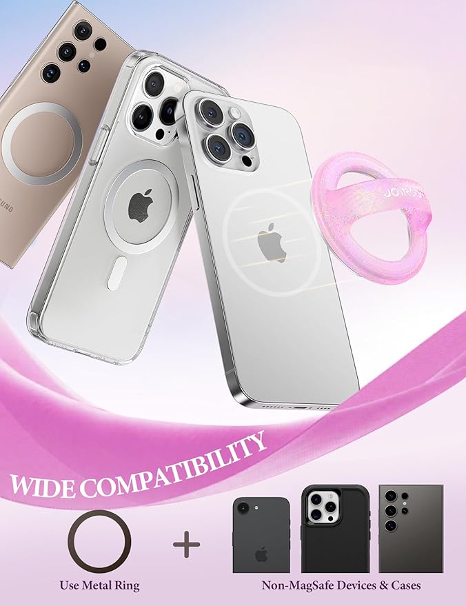 JOYROOM Magnetic Phone Grip, Silicone Finger Loop Grip [Stylish Twinkle][Glitter] Phone Grip for Magsafe, for iPhone 16 Pro Max/15 Pro Max/14/13/12 Series, Pink