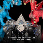 Metal Dice Set D&D,Glitter Blue Dragon Heavy Metallic DND Dice,Polyhedral Dice 7 Piece for Dungeons and Dragon Tabletop Game(Black Glitter Blue Dragon)