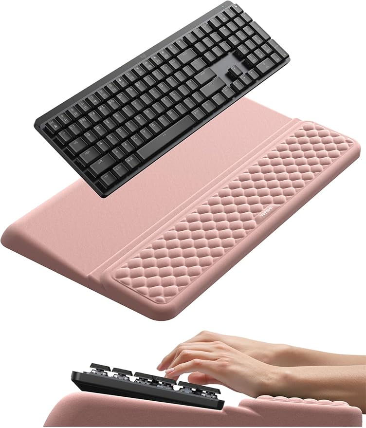 Vaydeer Wrist Rest with Keyboard Stand, Computer Wrist Support Pad, Ergonomic Keyboard Riser Holder Lifter Tray with Wrist Pad, Memory Foam Desk Cushion, Palm Hand Typing for Office Home School-Pink