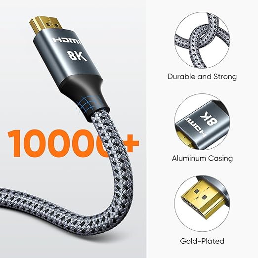 ARISKEEN 8K HDMI Cable 1.5 FT, 48Gbps High Speed HDMI 2.1 Cable, 8K 60Hz, 4K 120Hz 144Hz Braided HDMI Cord - 1.5 Feet