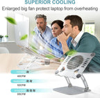 SHUWEI Laptop Cooling Stand with 3 Speed Fan, Adjustable Height & Angle, Carbon Steel Framework, Ultra-Quiet & Super Sturdy for up to 16”Laptop - Black