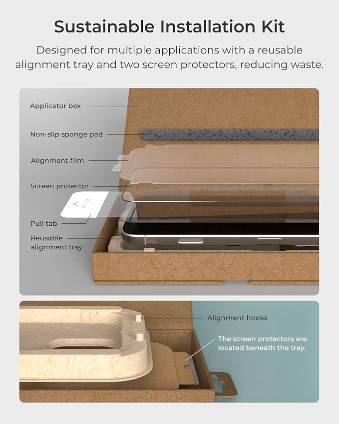 iOttie Terra iPhone 16 Plus Tempered Glass Screen Protector Military Grade 9H Hardness Shatterproof Scratch Resistant, Edge to Edge Protection Easy Bubble Free Install, 2 Pack