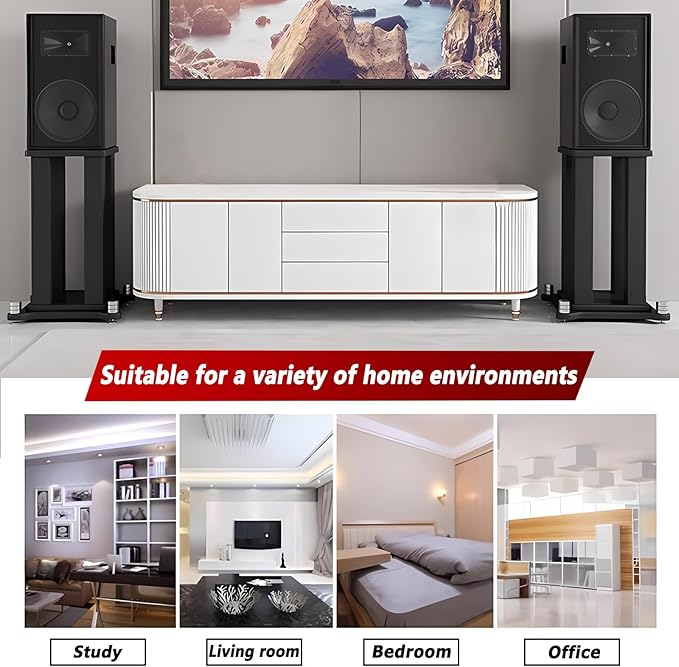 A Pair of Universal Speaker Stands, Heavy Duty Speaker Stands Holds Bookshelf Speaker Satellite Speaker Large Speaker, Vibration-Absorbing MDF Design, Holds 88lbs Speaker (Black, 70cm/27.5in)