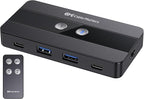 Cable Matters USB C Switch for 2 Computers with Remote Control, 10Gbps Data Transfer, Shares 2X USB-A and 2X USB-C Peripherals (Keyboard, Mouse, Printer, SSD), Data Only - No Video, No Host Charging