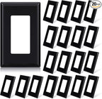 ELEGRP 1-Gang Screwless Decorative Wall Plates, Standard Size Unbreakable Thermoplastic Faceplate Cover for Decorator Receptacle Outlet Switch, UL Listed (20 Pack, Glossy Black)