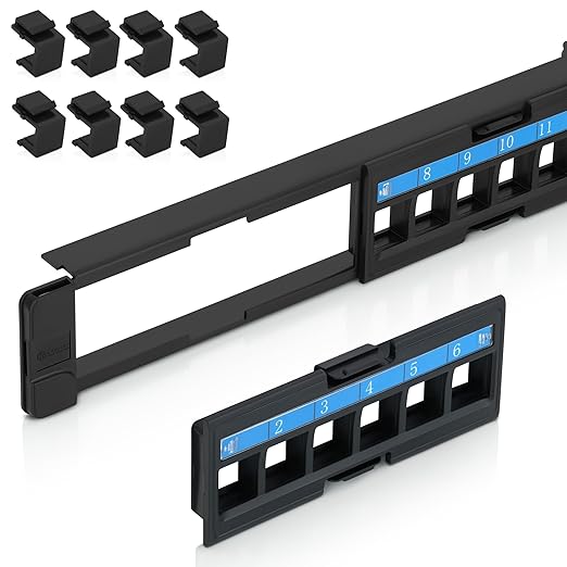 Everest 24 Port Keystone Patch Panel (1-Pack) - Removable 6-Port Panels - Use with Slim Profile Keystones ONLY (Wider Jacks May not fit Side by Side)