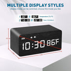 MOSITO Digital Wooden Alarm Clock with Wireless Charging, 0-100% Dimmer, Dual Alarm, Weekday/Weekend Mode, Snooze, Wood LED Clocks for Bedroom, Bedside, Desk, Kids (Black)