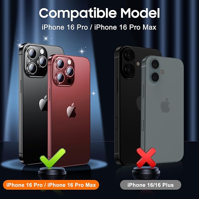 UniqueMe for 3 Pack iPhone 16 Pro/iPhone 16 Pro Max Camera Lens Protector - [Drop Protection] [Case Friendly] 9H Tempered Glass Camera Cover Screen [Update New Version] - Matte Black