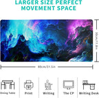 Dazzling Galaxy Gaming Mouse Pad 31.5x11.8 Inch Blue Purple Galaxy Nebula Universe Space Large Mousepad Non-Slip Rubber Base Stitched Edges Keyboard Mouse Mat Desk Pad for Office Home and Game