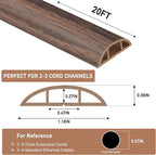 Floor Cord Cover Self Adhesive Cord Hider Floor Extension Cord Covers for Floor Power Cord Protector Cable Management Prevent Cable Trips Cable Cavity 0.47" W x 0.27" H (Smoked Brown Wood, 20Ft)