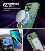 Magnetic for iPhone 13 Case [Compatible with MagSafe][Built-in Camera Lens Protector] Slim Soft Silicone Bumper Shockproof Metallic Luster Phone Case (Green)